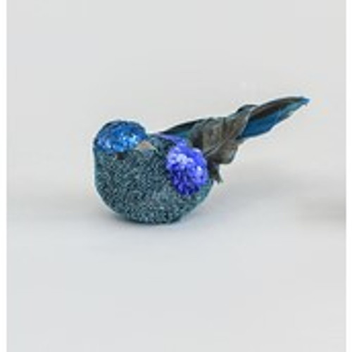 14cm Glitter Bird w/Clip Blue