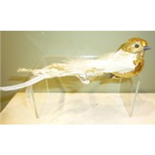 15cm Glitter Robin w/Ribbon Gold