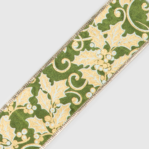 2.5" x 10Y Holly Ribbon Green/Gold