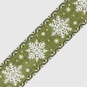 2.5" x 10Y Snowflake Ribbon Green