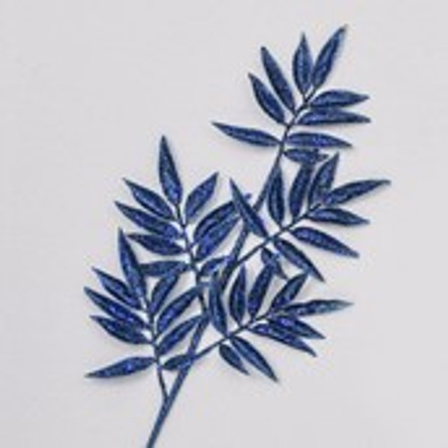80cm Glitter Leaf Spray Blue