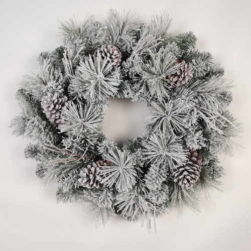 24" Frosted Pine/Cone Wreath