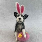 Felt Black and white Dog with Bunny Ears and egg 9x5x13.5cm