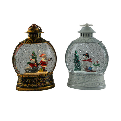 Oval Lantern 2 Assorted White snowman or Gold Santa 26cm