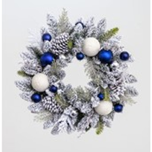 60cm Flock Pine/Ball Wrth Blue/Wht