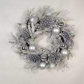 24" Cone/Ball Silver Rattan Wreath