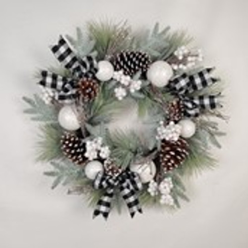 24" Ball/Check Ribbon Wreath