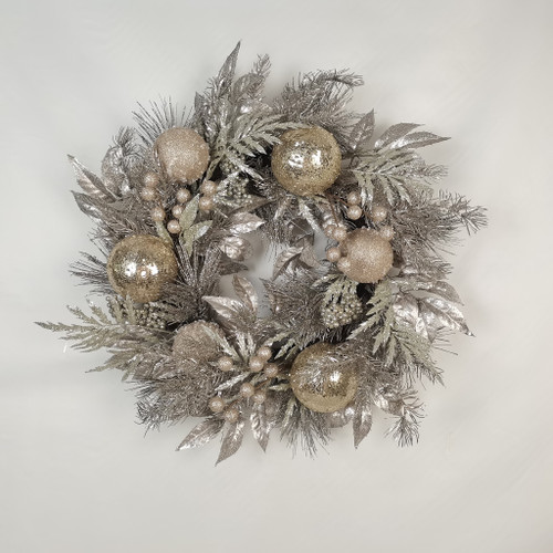 24" Glitter Mixed Wreath Champagne