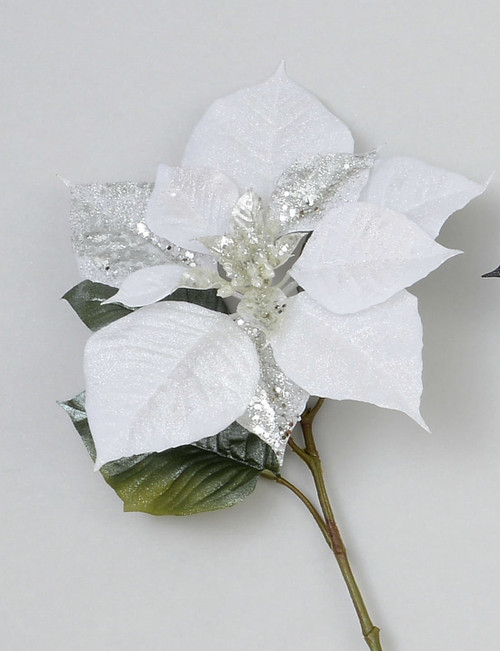 74cm Glitter Poinsettia White