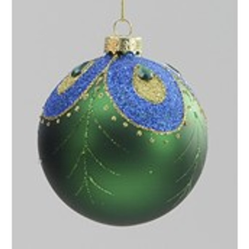 80mm Peacock Bauble Green/Blue