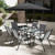 8Pce Dining set with 2.7m Parasol Black & Grey. Tble:150x90cm Chair:54x70x90cm