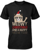 Men's Christmas Graphic Tees - Cute Grumpy Cat Meowy X-mas Black T-shirt