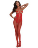 Open Cup Bodystocking W/ Knitted Lace Teddy Lipstick Red O/s