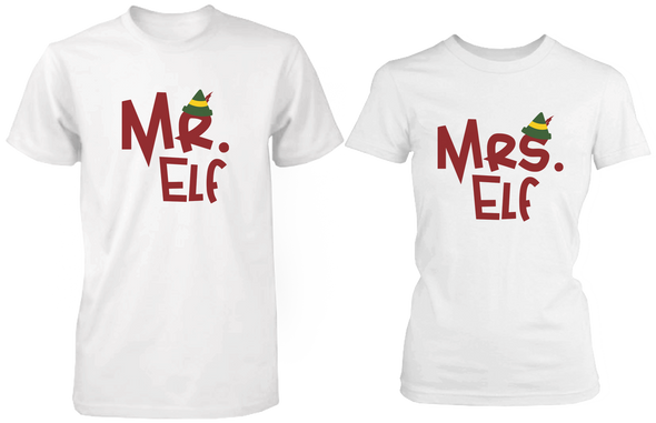 Mr Elf & Mrs Elf White Matching Couple Shirts (Set)