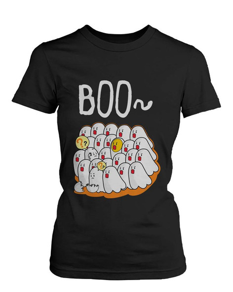 Boo Egg Haunt Halloween Women's T-shirt Funny Graphic Black Shirt for Horror Night
