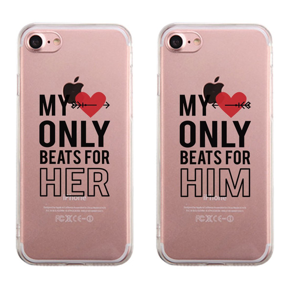My Heart Beats For Him & Her Matching Clear Phone Case For Couples
