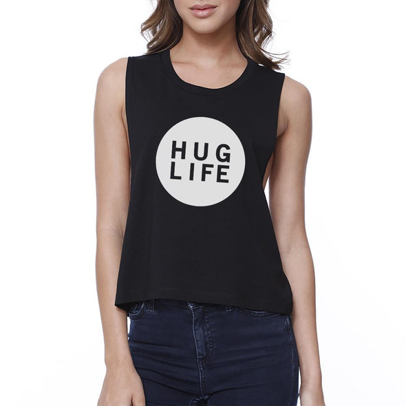 Hug Life Women's Black Crop Top Cute Design Love For Life Quote
