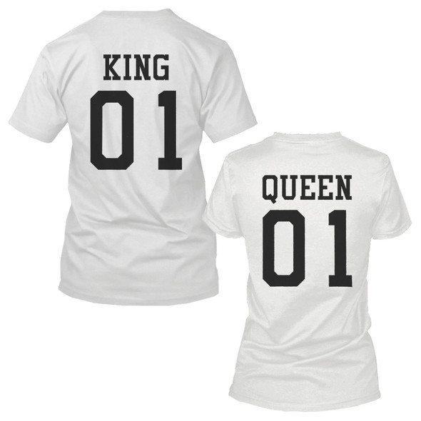 365 Printing King 01 And Queen 01 Matching Graphic T-shirt Set Cute White Couple Tees - 3PCT119 ML WM