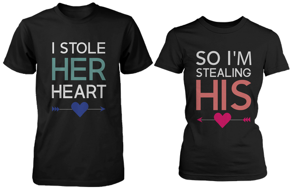 I Stole Her Heart So I'm Stealing Heart Matching Couple Shirts (Set) - 3PCT048 M2XL W2XL