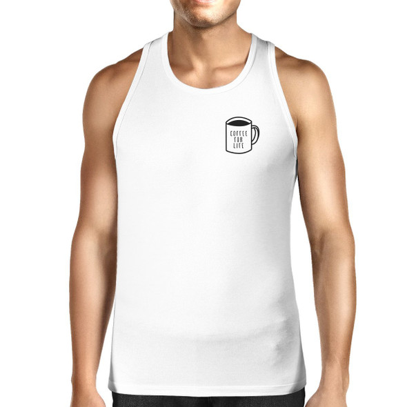 Coffee For Life Mens White  Sleeveless Tank Top For Coffee Lover
