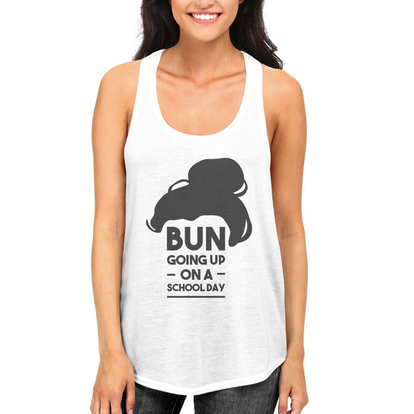 Cute Women and Girls White Tanktops Bun Going Up On A School Day Tank top