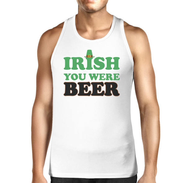 Irish You Were Beer Men's White Cotton Tank Top Funny Design Tanks