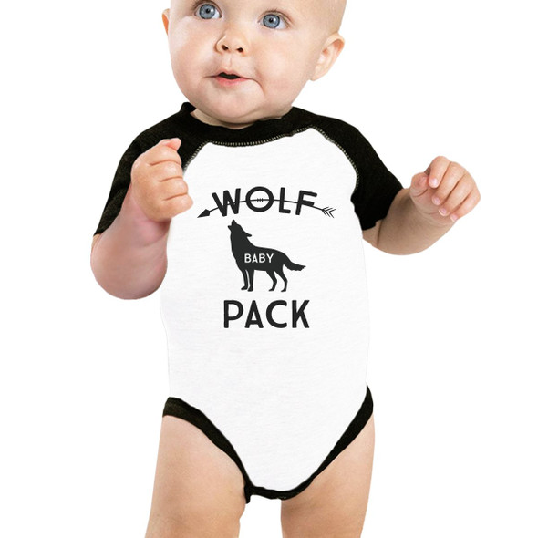 Wolf Pack Papa Mama Baby Baby Black And White BaseBall Shirt