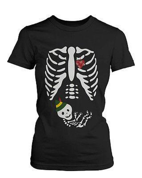 Cute Christmas Maternity Wear Cotton T-shirt - Elf Baby X-ray Graphic Tee
