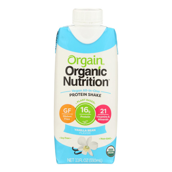 Orgain Organic Nutritional Shakes - Sweet Vanilla Bean - Case Of 12 - 11 Fl Oz.