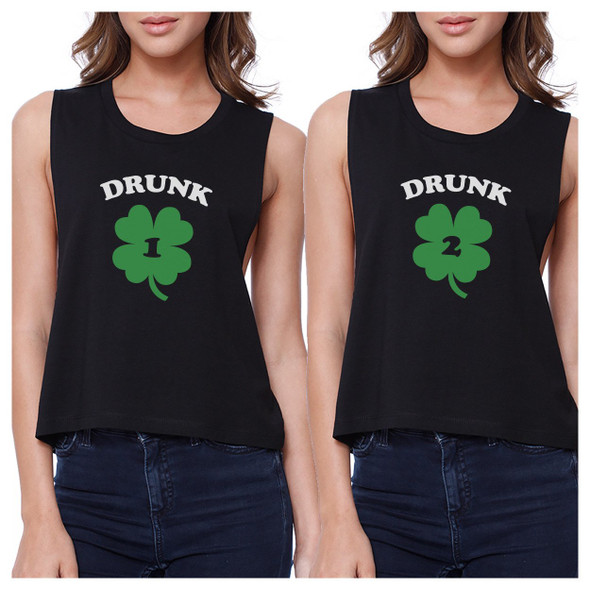 Drunk1 Drunk2 Womens Black Crop Top BFF Marching Shirts St Patricks - 3PFCR002BK WS WM