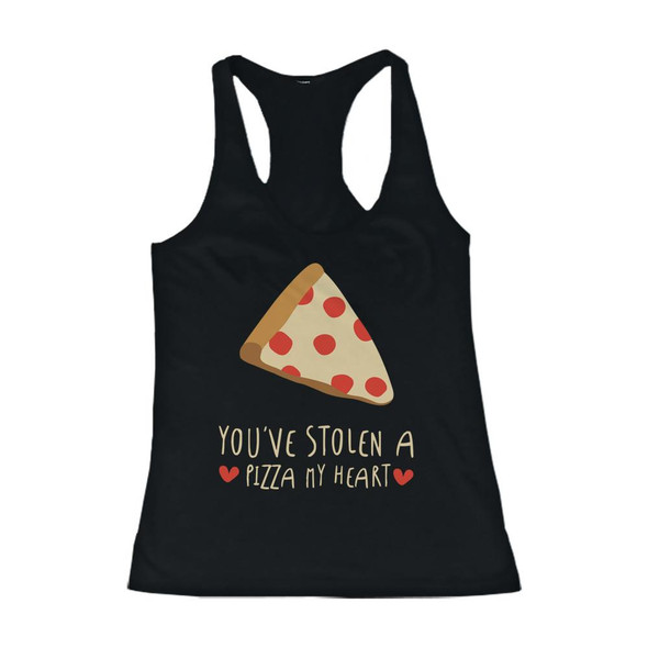 Women's Cute Tanks - Stolen a Pizza My Heart Black Cotton Sleeveless Tank Top