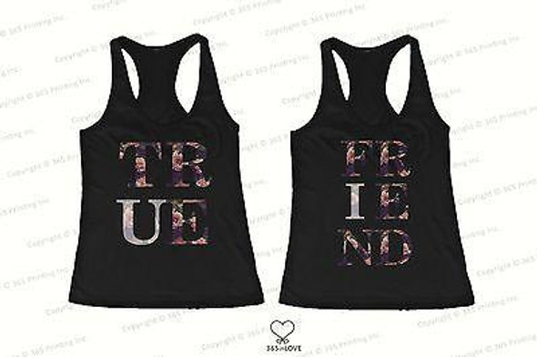 BFF Tank Tops True Friend Floral Print Matching Shirts for Best Friends - 3PFTT003 WS WS