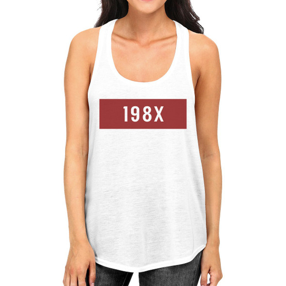 198X Women's White Cotton Tanks Funny Design Tank Top Gifts For Her