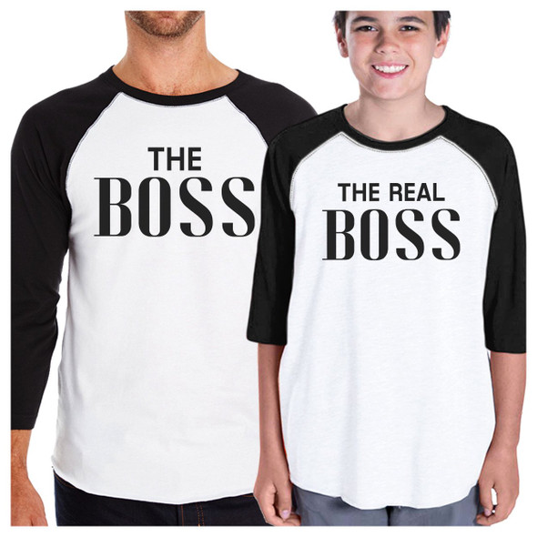 The Real Boss 3/4 Sleeve Raglan T-Shirt Funny Fathers Day Gift Idea - 3PBST003BKWT MS YS