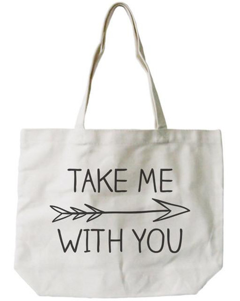Women's Natural Canvas Tote Bag - Take Me with You Arrow Sign -18x14inches