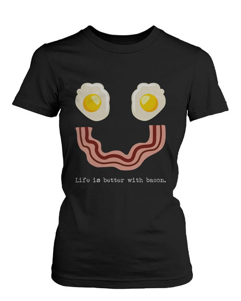 Bacon and Egg Smiley Face Women's T-shirt - Short Sleeve Tee for Bacon Lovers