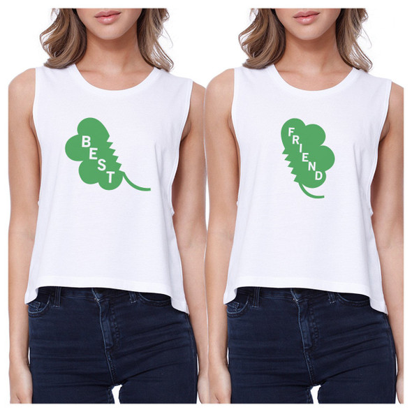 Best Friend Clover Womens White Crop Tee Cute BFF Shirt St Patricks