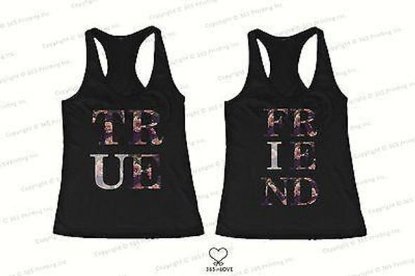 BFF Tank Tops True Friend Floral Print Matching Shirts for Best Friends - 3PFTT003 W2XL W2XL