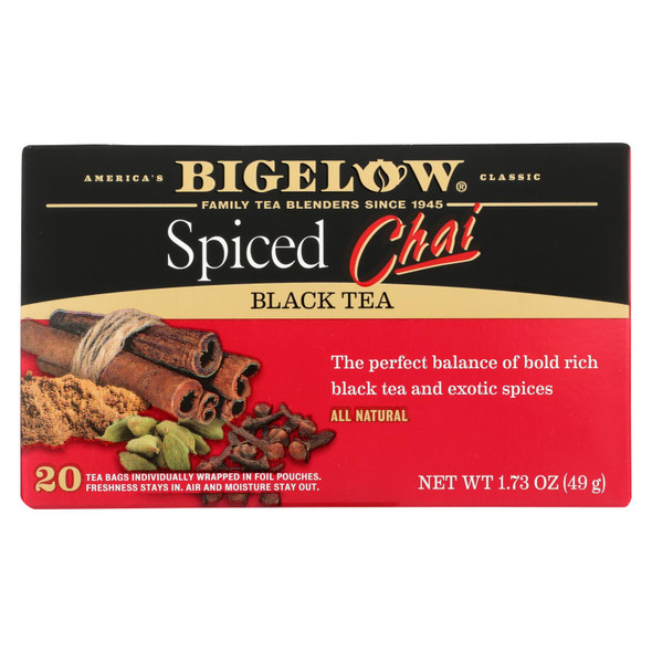 Bigelow Tea Black Tea - Spiced Chai - Case Of 6 - 20 Bag