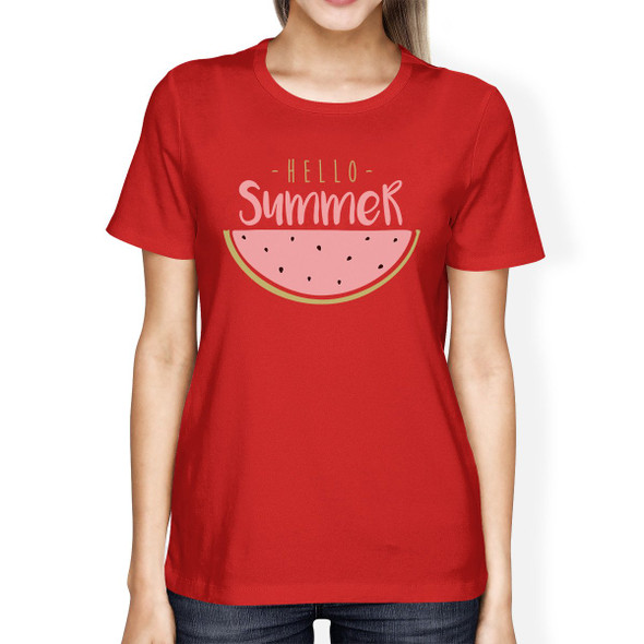 Hello Summer Watermelon Womens Red Shirt