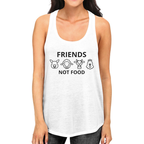 Friends Not Food White Tank Top Cute Animal Graphic Shirt For Women