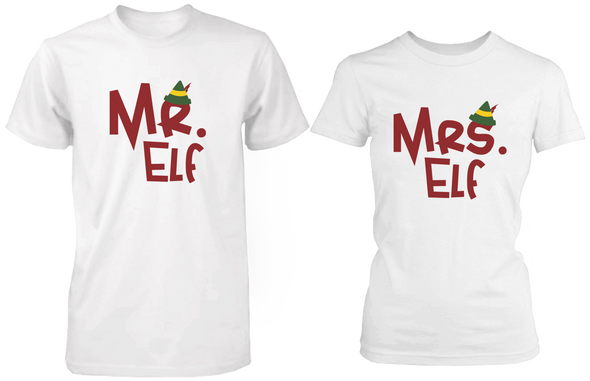 Mr Elf & Mrs Elf White Matching Couple Shirts (Set) - 3PBPT013 M2XL W2XL
