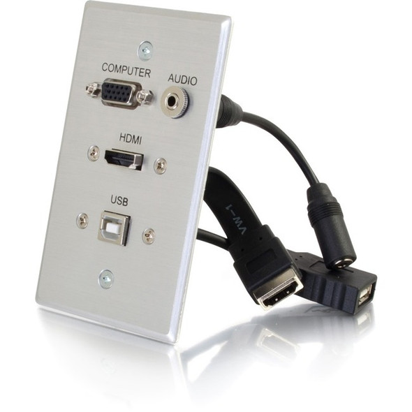 C2G HDMI, VGA, 3.5mm Audio and USB Pass Through Wall Plate - Single Gang Aluminum