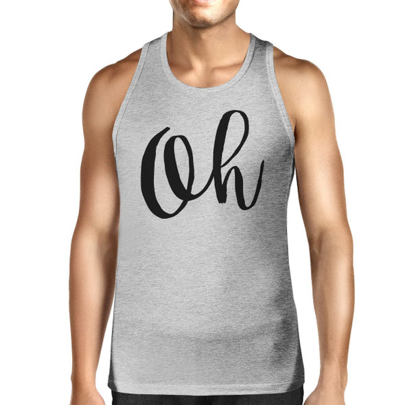 Oh Mens Gray Sleeveless Tanks Simple Calligraphy Gym Workout Top