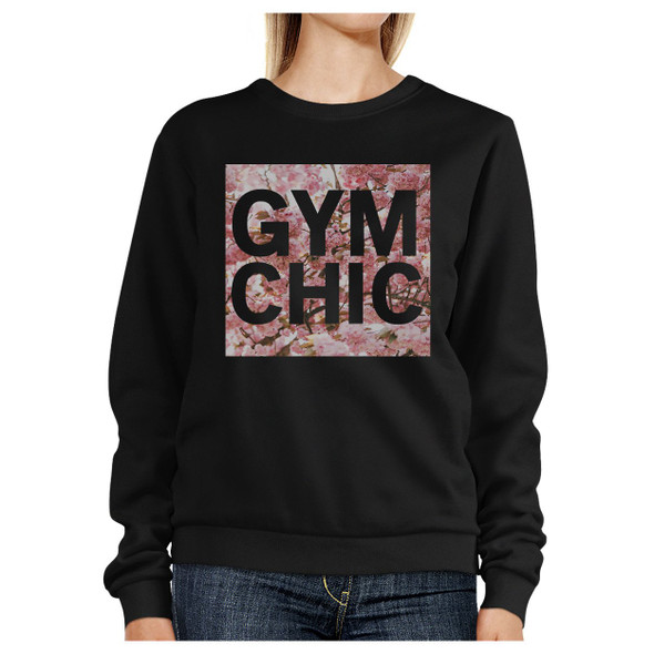 Gym Chic Black Sweatshirt Work Out Pullover Fleece Sweatshirts