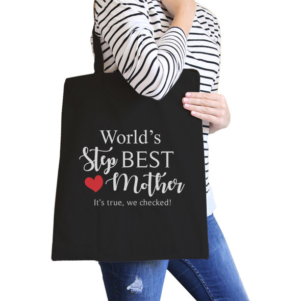 World's Best Stepmother Black Canvas Shoulder Bag Gift For Stepmoms
