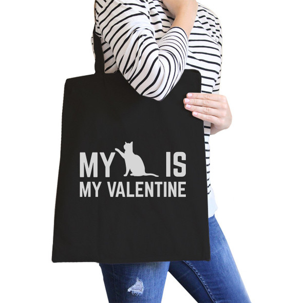 My Cat Is My Valentine Black Canvas Bag  Gift Ideas For Cat Lovers