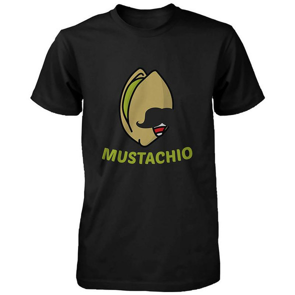 Mustachio Funny Black Men's T-shirt Round Neck Short Sleeve Graphic Tee