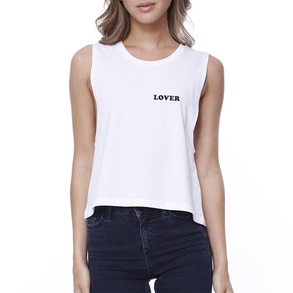 Lover Women's White Crop Shirt Simple Letter Gift Ideas For Couples