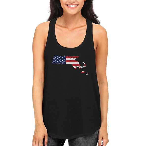 MA State USA Flag Women's Tank Top Massachusetts American Flag Tanks